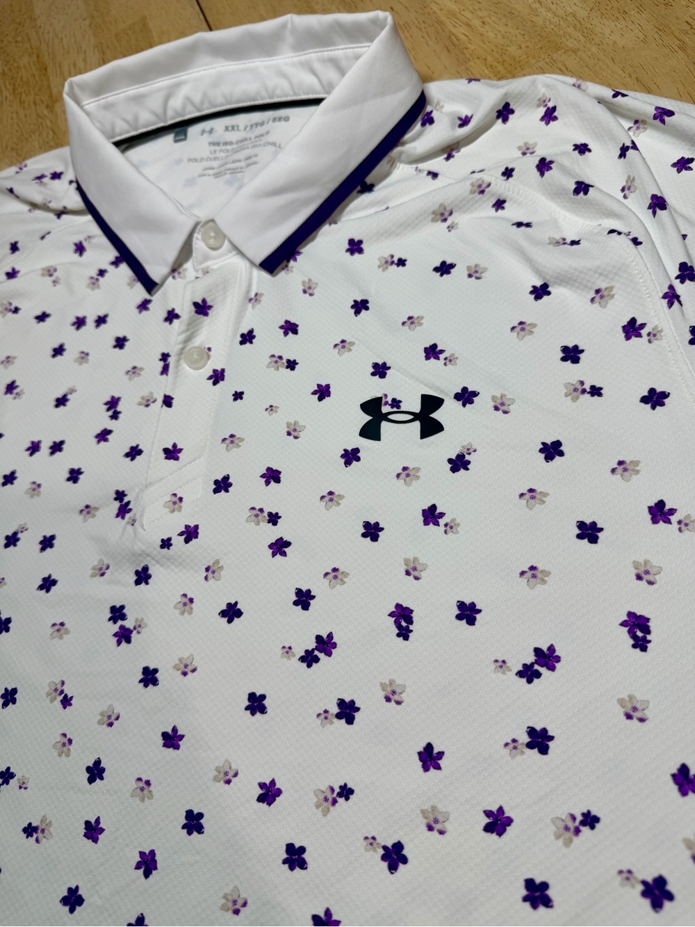 Under Armour Iso-Chill Floral Print Performance Golf Stretch White Purple 2XL